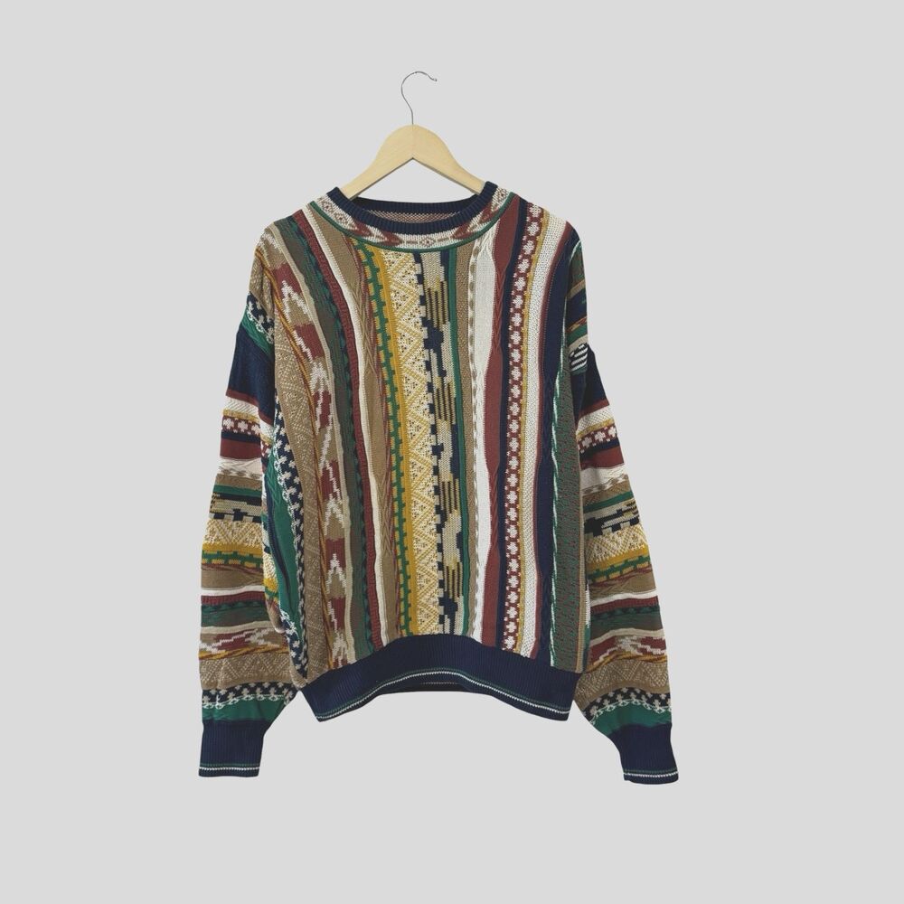 Vintage Tosani Medium Coogi Style Sweater Pullover Colorful Cotton Canada Mens